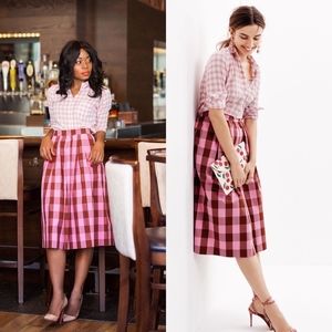 J. Crew Pink Checkered Midi Skirt